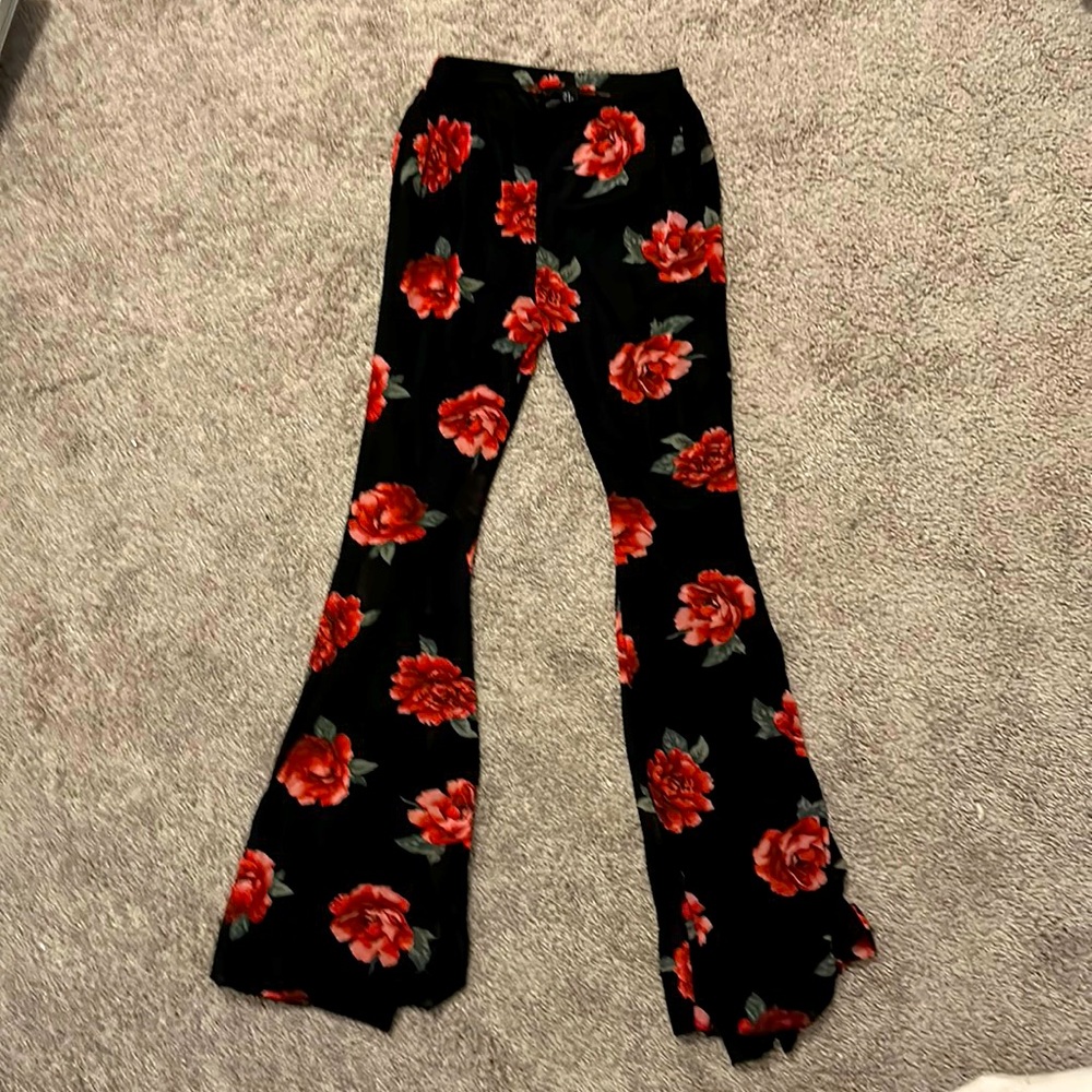 Flare leg floral print pants